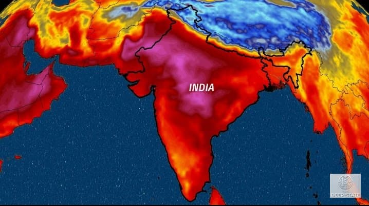 Temperature map highlights widespread heatwave conditions across large parts of India during the onset of Nautapa 2026.